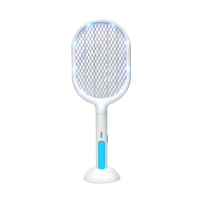 Aplastador de mosquitos eléctrico recargable vertical azul y blanco